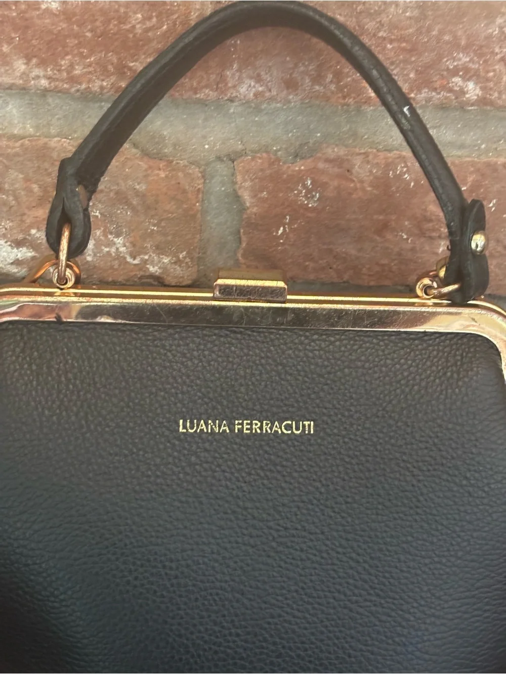 Luana Ferracuti Made in Italy Black Leather Doctor Bag/Gold Frame Satchel